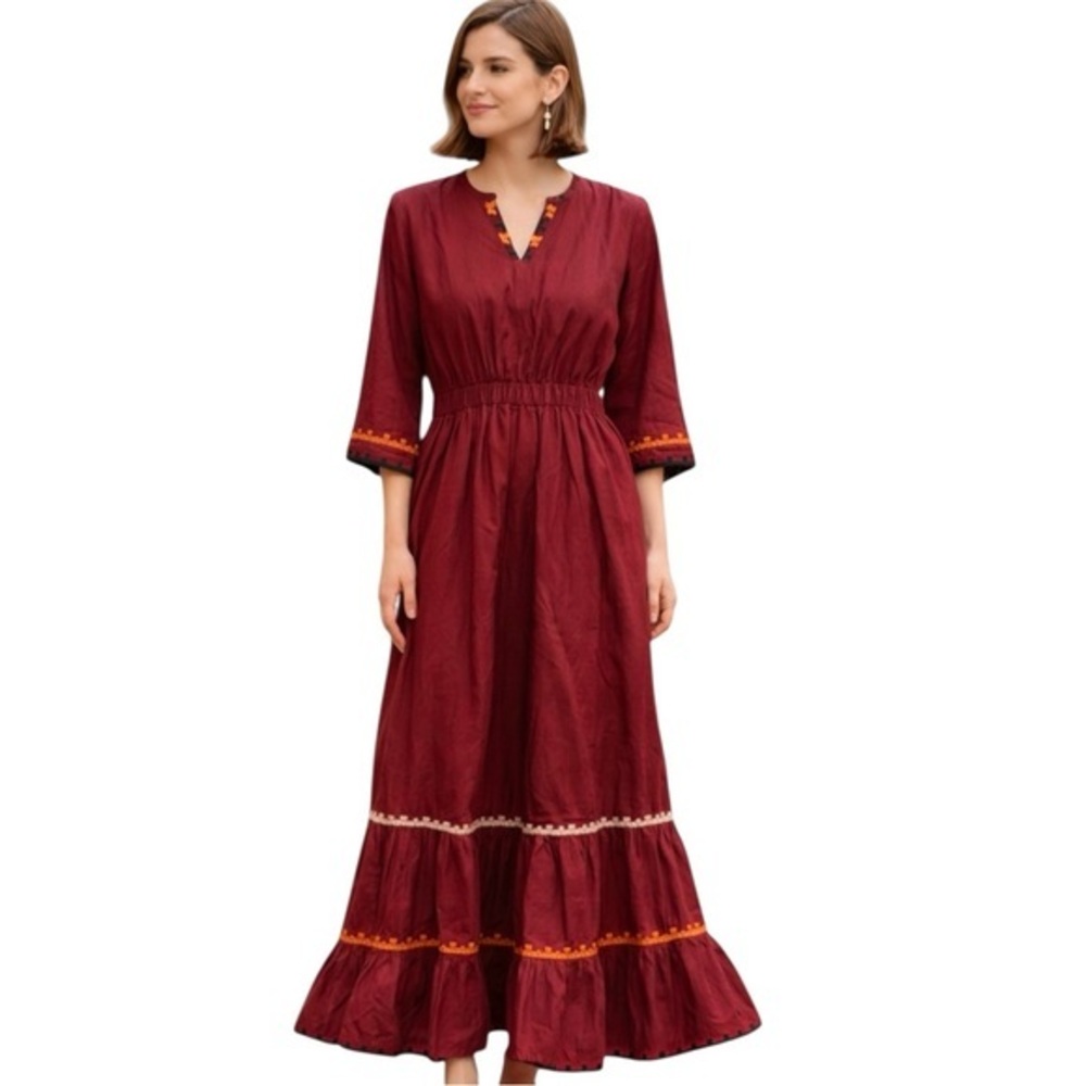 Ethnic By Outfitters Red Cotton Boho Maxi Dress Size M Cottagecore Romantic